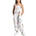 thumbnail image 6 of dazeni Girls Sleeveless Jumpsuits Fashion Tie Dye Romper Wide Leg Pants Casual Summer Boho Spaghetti Straps Overalls with Big Pockets White 13-14 Years, 6 of 9