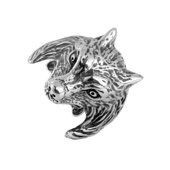 PAMTIER Men's Stainless Steel Personality Vintage Animal Tribal Wolf Head Skeleton Biker Ring King of the Forest Statement Band Size 10