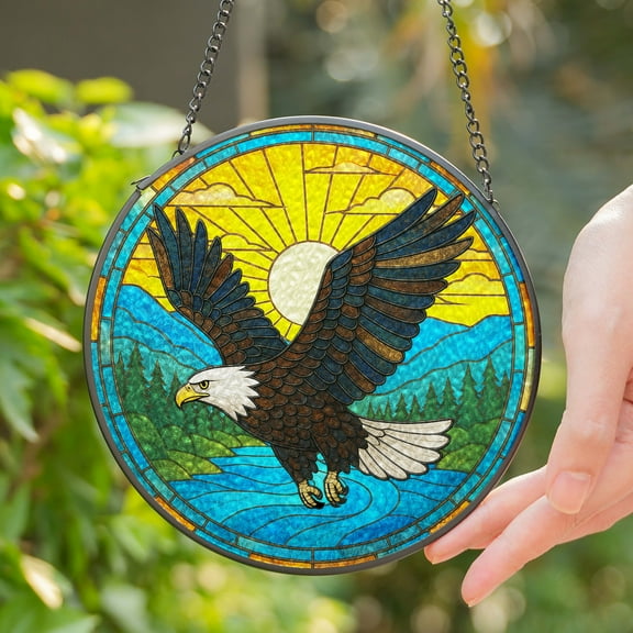 Lotusprinthandmade Bald Eagle Stained Glass Suncatcher for Window Hanging Cir4in, wildlife stained glass art