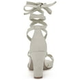 thumbnail image 3 of BLISSFUL STEP Women's Sandals High Block Heels Solid Color Lace up Sandals Grey 9, 3 of 7
