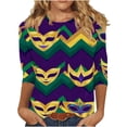 thumbnail image 2 of RKSTN Mardi Gras 3/4 Length Sleeve Womens Tops Oversized Crewneck Carnival Graphic Printed Three Quarter Sleeve T Shirt Women Casual Round Neck Funny Tuesday Carnival Party Loose Short Sleeve Shirt, 2 of 6