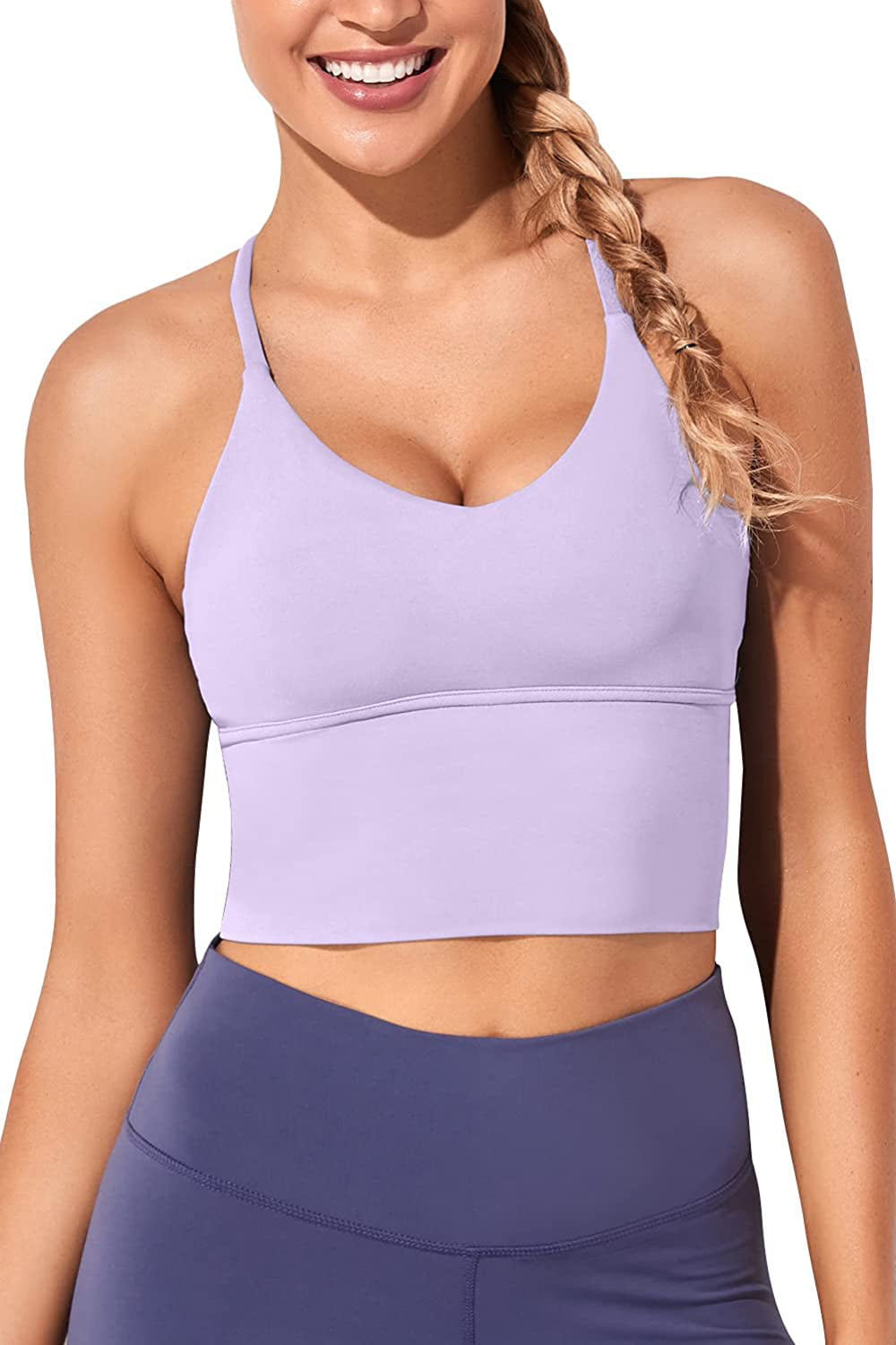 Longline Sports Bras for Women-Workout Tops for Women Yoga Camisole Tank Tops with Built in Bra