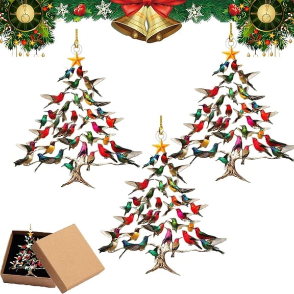 Feltree 4 Inch Double-Sided Colorful Acrylic Hummingbird Christmas Ornament with Gift Box for Home Decor and Holiday Gifts