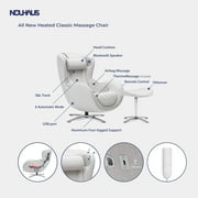 Nouhaus Heated Classic Massage Chair Full Body and Spot Massaging Recliner with Ottoman, Bluetooth Speaker, in-Chair Charger Elder White