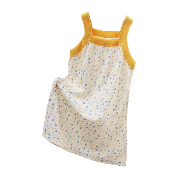 THDHVS Girls Summer Dress,Dresses for Girls,Girls' Fashion Print Strap Sleepwear Square Neck Sleeveless Casual Home Dress Yellow 8-10 Years