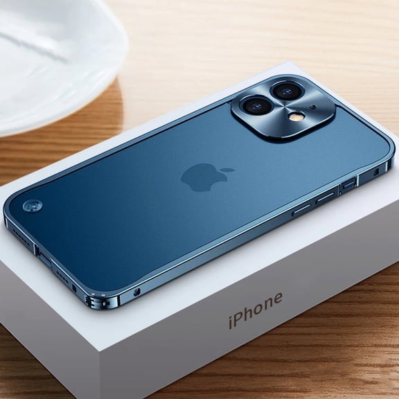 Aluminum Metal Bumper Frame iPhone 15 Plus Case (Blue) Matte Clear Camera Lens Protection Shockproof and Scratch Resistant Cover