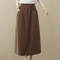 thumbnail image 5 of Midi Skirts for Women Fashion Solid Color Casual High Waisted Button Skirt with Pocket Summer Women's Skirts, 5 of 6