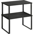 thumbnail image 1 of Cabinet Organizer Shelf, Set of 2 Kitchen Counter Shelves, Kitchen Storage, Spice Rack, Stackable, Expandable, Metal and Engineered Wood, Ink Black and Heather Greige UKCS020X02, 1 of 14