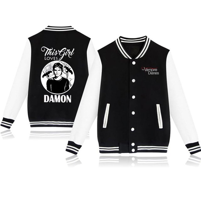 Nueva chaqueta de uniforme de béisbol con estampado de The Vampire Diary para hombre y mujer, ropa de hip hop Y2k, ropa deportiva cálida de forro polar, abrigo de gran tamaño