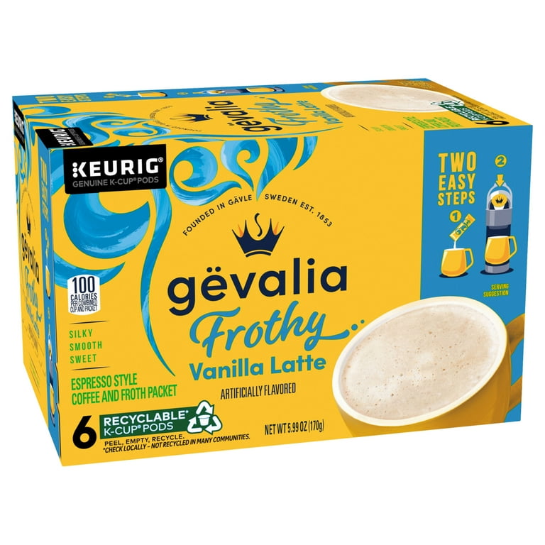 Gevalia Vanilla Latte Espresso K-Cup Coffee Pods with Milk Froth