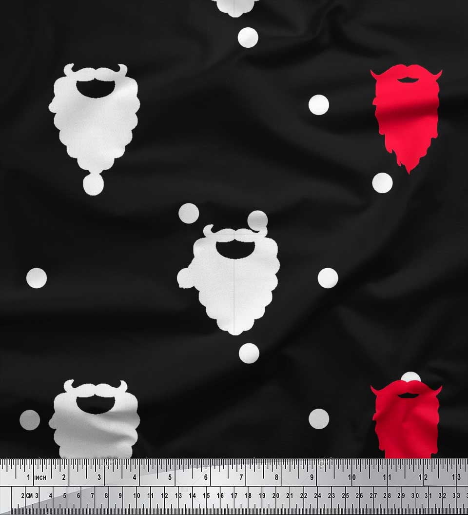 Soimoi Crepe Silk Fabric Dot & Santa Moustache Christmas Print Fabric by The Yard 42 Inch Wide