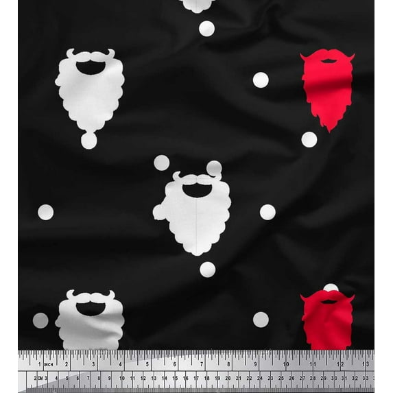 Soimoi Rayon Crepe Fabric Dot & Santa Moustache Christmas Fabric Prints by Yard 46 Inch Wide
