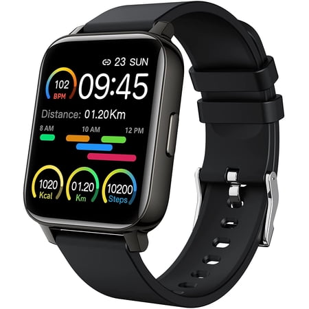 Donerton Black Smart Watch Fitness Watches, 1.69" Touch Screen, Fitness Tracker with Step Calorie Counter Activity Trackers IP67 Waterproof Smart Watch for Women Men for iOS Phones