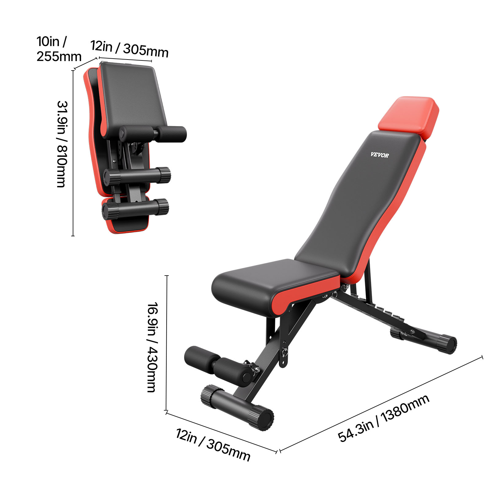 VEVOR Weight Bench, 660lbs Adjustable Weight Bench Press for Full Body Workout, Exercise Sit up Bench for Home Gym Strength Training, Flat Bench with Extended Head/Neck Protection & Quick Folding