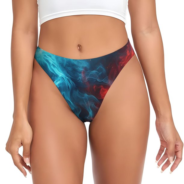 Fotbe Red And Blue Fire Tanga Sin Costuras para Mujer con Estampado – Panties Invisibles, Transpirables y Cómodos para Uso Diario-Large