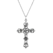 Finecraft Sterling Silver Antique Cross Pendant, 18" Necklace