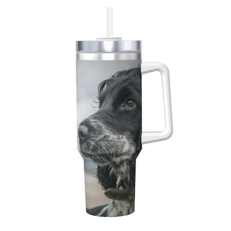 

English Cocker Spaniel Large Curly Ears Black 40oz Car Insulated Cups Ice Bully Cup with Handle Double Stainless Steel Vacuum Tumblers Water Bottle with Lid and Straw