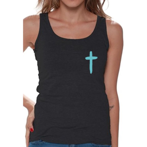 Awkward Styles Turquoise Cross Tank Tops for Women Christian Clothes for Ladies Following Jesus Womens T-Shirt Christian Gifts Jesus Tank Top Jesus Clothing Jesus T Shirt for Her Cross Ladies Shirt