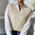 thumbnail image 4 of RMGVDSD Women's Solid Color Sweater Vest Loose V Neck Cute Sleeveless Knitted Casual Pullover Tops Outerwear Classic Casual Fall Sweaters /Beige, 4 of 7