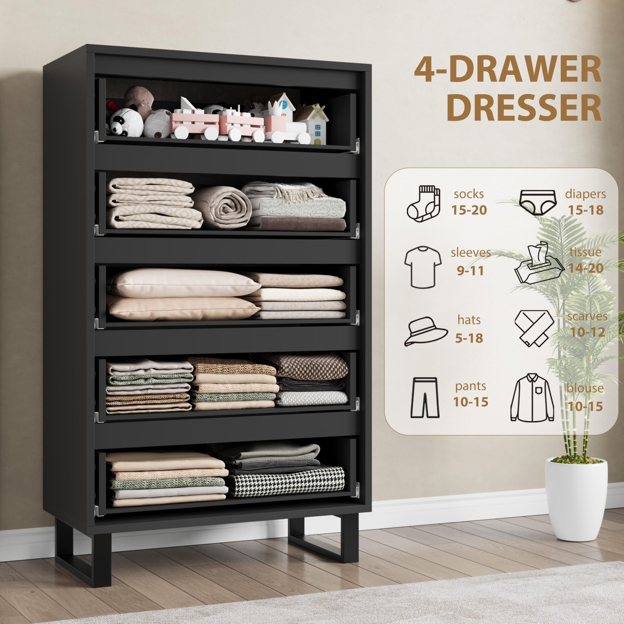 5-Drawer Dresser with Adjustable Base - Spacious Storage Chest for Bedroom & Living Room，