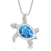 Blue Opal Sea Turtle Necklace, Silver and Blue Turtle Jewelry, 24 Style