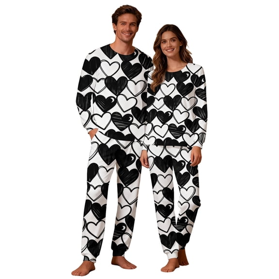 CLOISE Pajamas for Women Set Long Sleeve Valentines Pjs Sets Pockets Tops and Pant Heart Lounge Set 2 Piece Sleepwear White