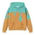 thumbnail image 2 of HAOTAGS Teen Girl's Graphic Print Hoodie Casual Long Sleeve Pullover Top Cute Ice Cream Printed Hooded Sweatshirt Green Size 4 Years, 2 of 4
