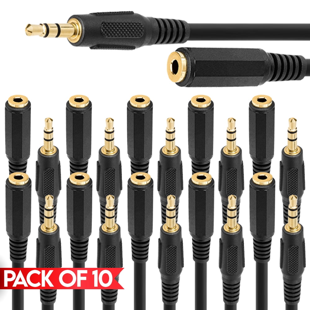 Cmple - [10 PACK] 12 FT Headphone Extension Cord, 3 Pole TRS 3.5mm Extender Stereo Cable Male to Female Audio Cable for TV, Car, Computer, Smartphone, Speakers, Headset, Soundbar, Portable Speaker