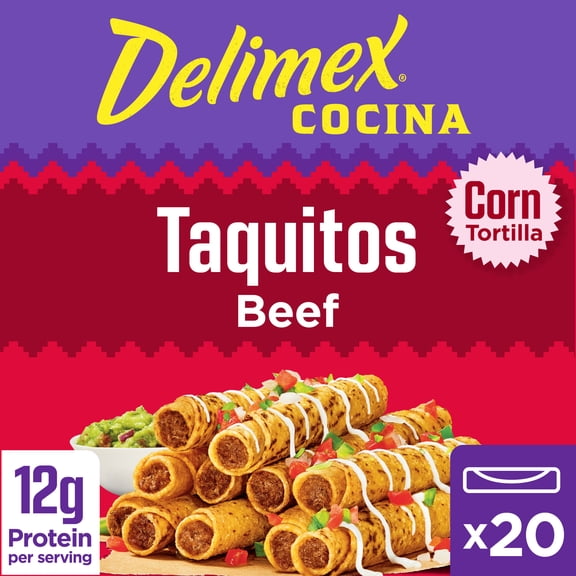 Delimex Beef Taquitos Frozen Snacks, 20 Count Box