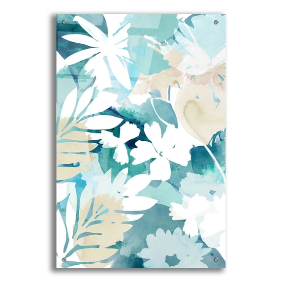 Epic Art 'Soft Blue Floral III' by Flora Kouta Acrylic Glass Wall Art, 24"x36"