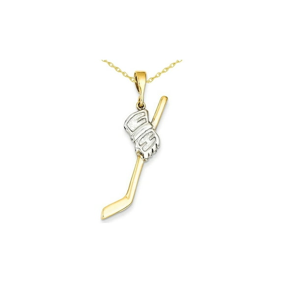 Gem & Harmony 14K Yellow Gold Polished Hockey Stick Pendant Necklace with Chain for Men