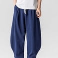 thumbnail image 4 of Xdegoge Men'S Linen Pants Baggy Wide Leg Casual Loose Fit Yoga Lounge Harem Trousers with Elastic Waist Drawstring Summer Beach Vacation Bottoms, 4 of 9