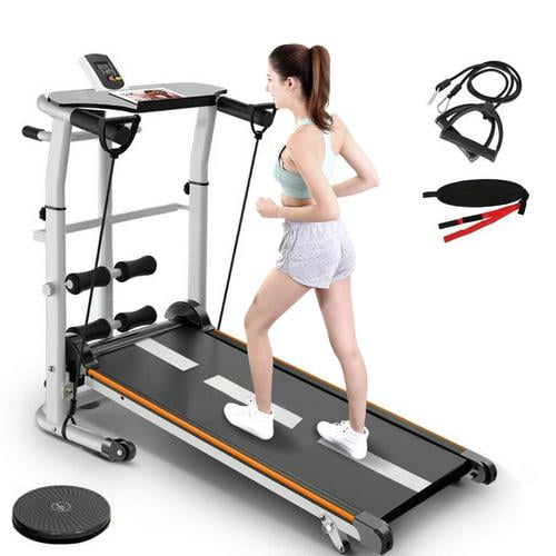 Portability Wheels and 150kg Max Weight Folding Mechanical Treadmill,Shock Absorption and Incline Powerful & Quiet Manual Walking Treadmill with LCD Display