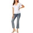 thumbnail image 2 of Allegra K Women's Wrap V Neck Short Sleeve Button Decor Ruched Tops, 2 of 6
