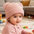 thumbnail image 7 of Toddler Kids Beanie Winter Knitted Hat Solid Cute Pom-Pom Cuffed Caps for 3-8 Years Kids Beanie Hat, 7 of 7