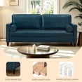 thumbnail image 2 of Leumius 74.5"W 3-Seater Sofa Loveseat Sofa Faux Leather Breathable Upholstered Sofa Couch with Solid Wood Legs for Living Room, Apartment & Office,Navy Blue, 2 of 8