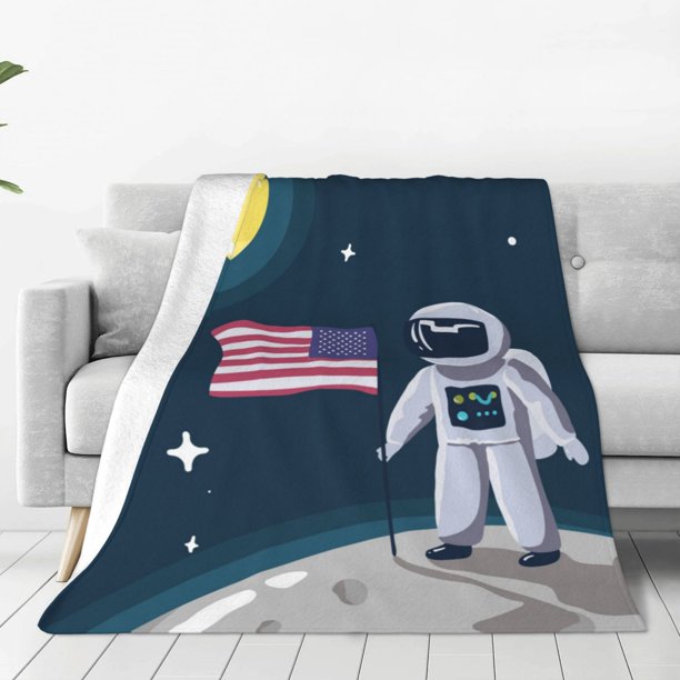 Balery Astronaut With USA Flag Manta de Felpa Suave y Acogedora – Cobija de Franela Aterciopelada para Cama, Lavable y Cálida para Sofá, Mascotas, Transpirable-40"x30"