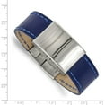 thumbnail image 2 of 23.44mm Stainless Steel Polished Blue Leather ID Bracelet - 8.25 Inch, 2 of 2