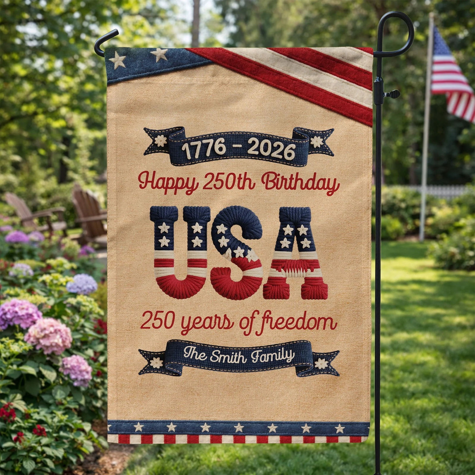250 Anniversary USA Flag American Double Sided Garden Flag Patriotic Horse USA Flag 1776-2026 Outdoor Yard Decor Independence Day Decoration