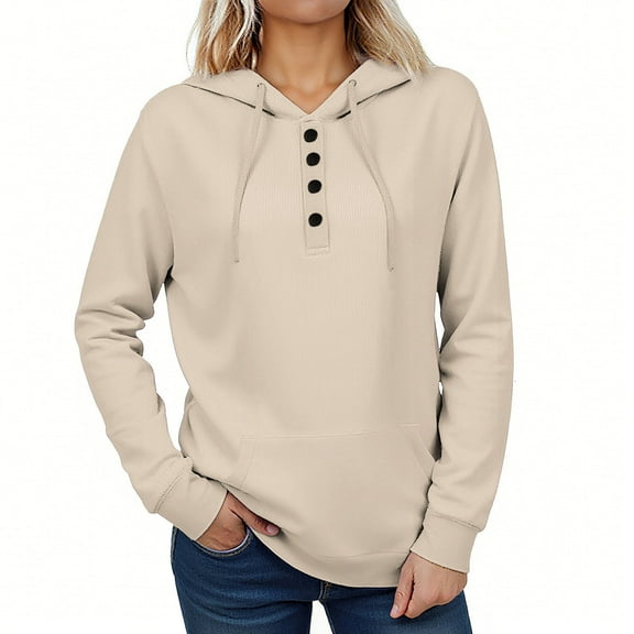 FAIWAD Womens Sweatshirt Casual Long Sleeve Button Hoodie with Pockets Plus Size Drawstring Tops