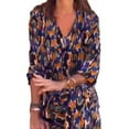 thumbnail image 6 of Women Fall Spring Dress V Neck Three Quarter Puff Sleeves Printed Loose Retro OL Commuting Dating Midi Dress, 6 of 7