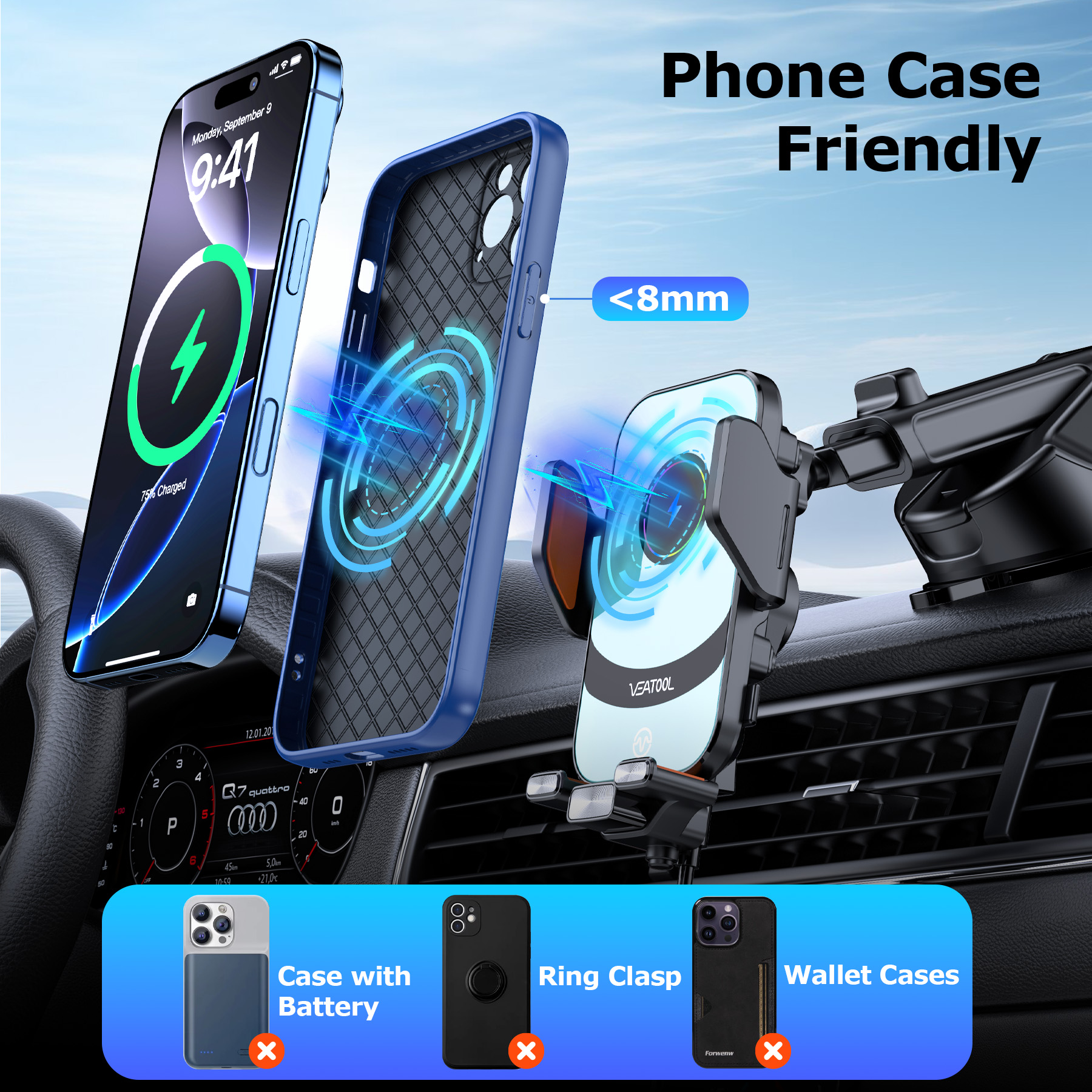 VEAT00L X16s Wireless Car Charger Mount 15W photo 7