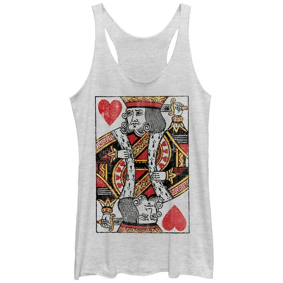 Women's Lost Gods Distressed King of Hearts  Racerback Tank Top White Heather Large
