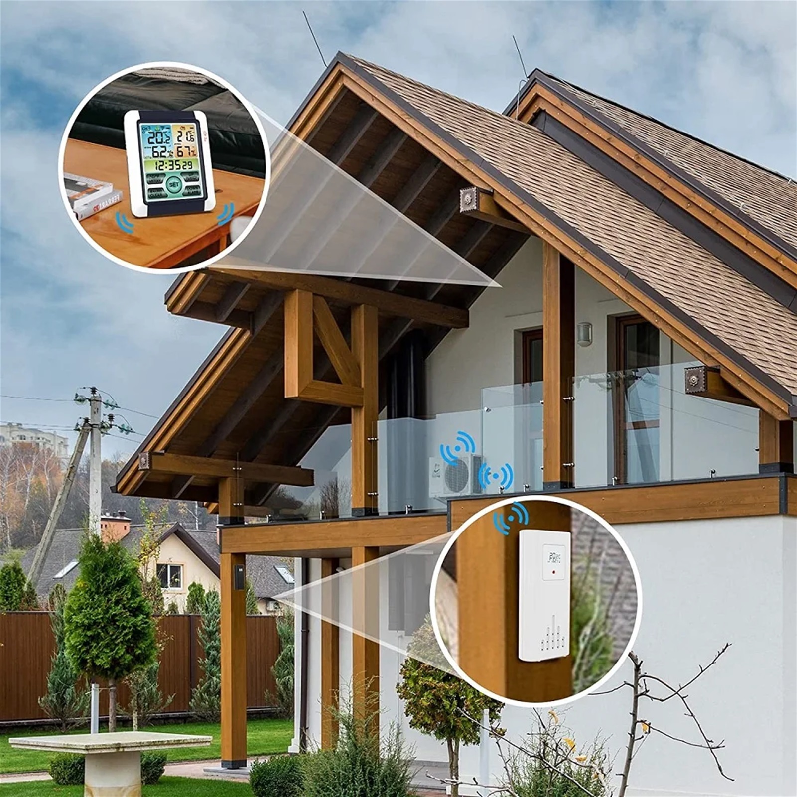 Wireless Weather Station Large Screen Digital Indoor Outdoor Thermometer Hygrometer Monitor Alarm Clock with Transmitter Sensor ,Excellent Visual Experience