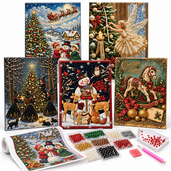 Christmas Pearl Art Kit for Adults, DIY Pearl Diamond Art Painting Set for Beginners and Holiday Decor