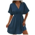 thumbnail image 2 of Conairie Womens Swimsuit Coverup Short Sleeve Loose Mesh Bathing Suits Cover Ups V Neck Summer Beach Swimwear Vacation Outfits Navy S, 2 of 6