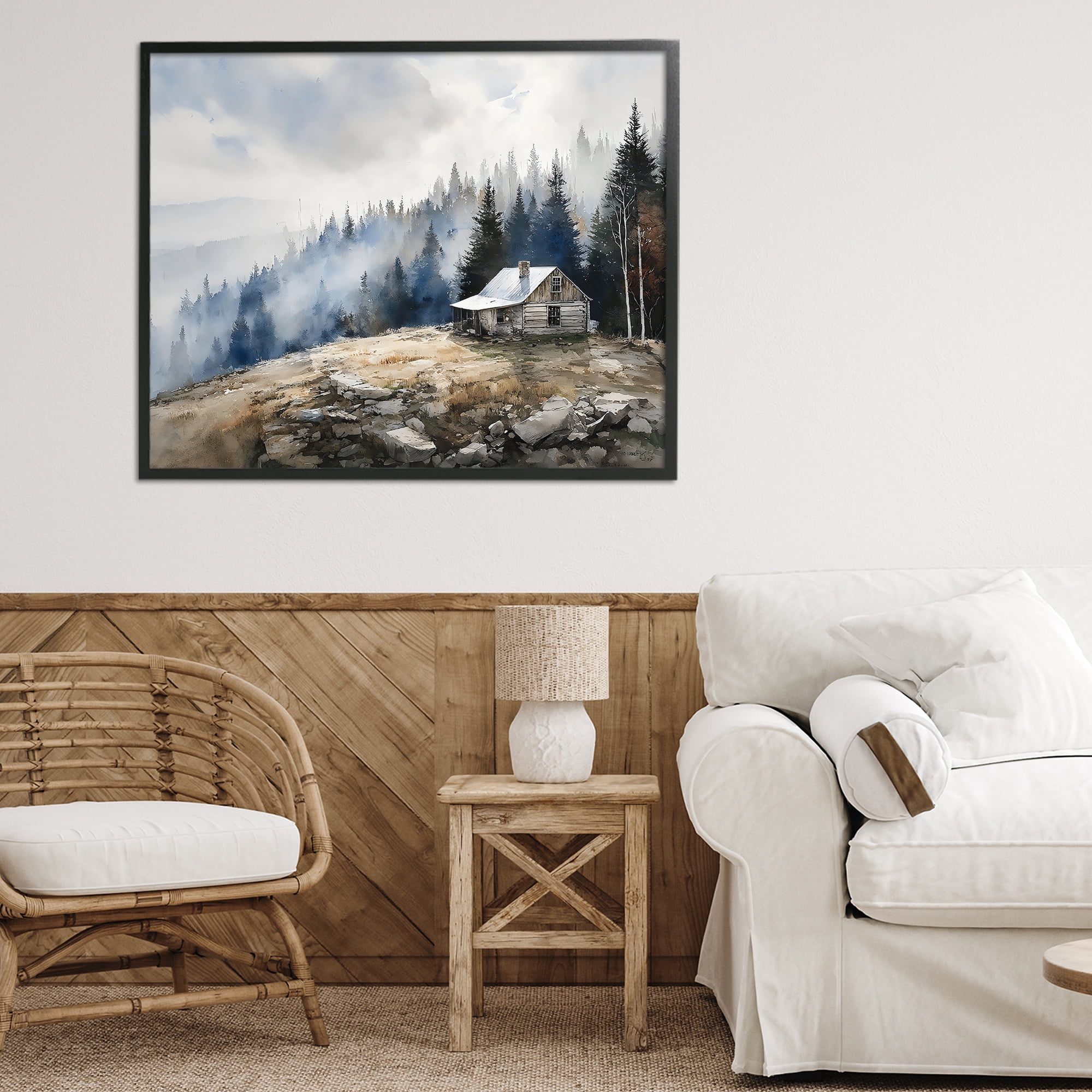 Stupell Industries Misty Cabin on Ridge Black Framed Giclee Art, design by Franklyn Gregory