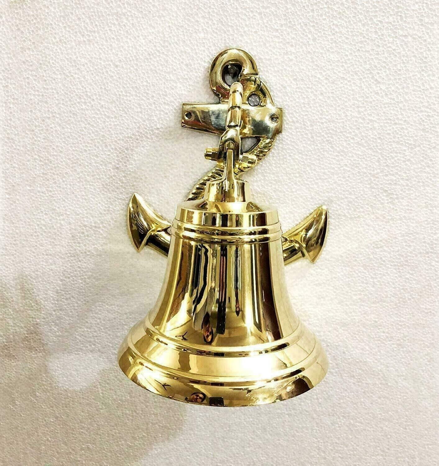 4'' Brass Bell Anchor Ship Nautical Wall Decor Maritime Door Solid Hanging Bell