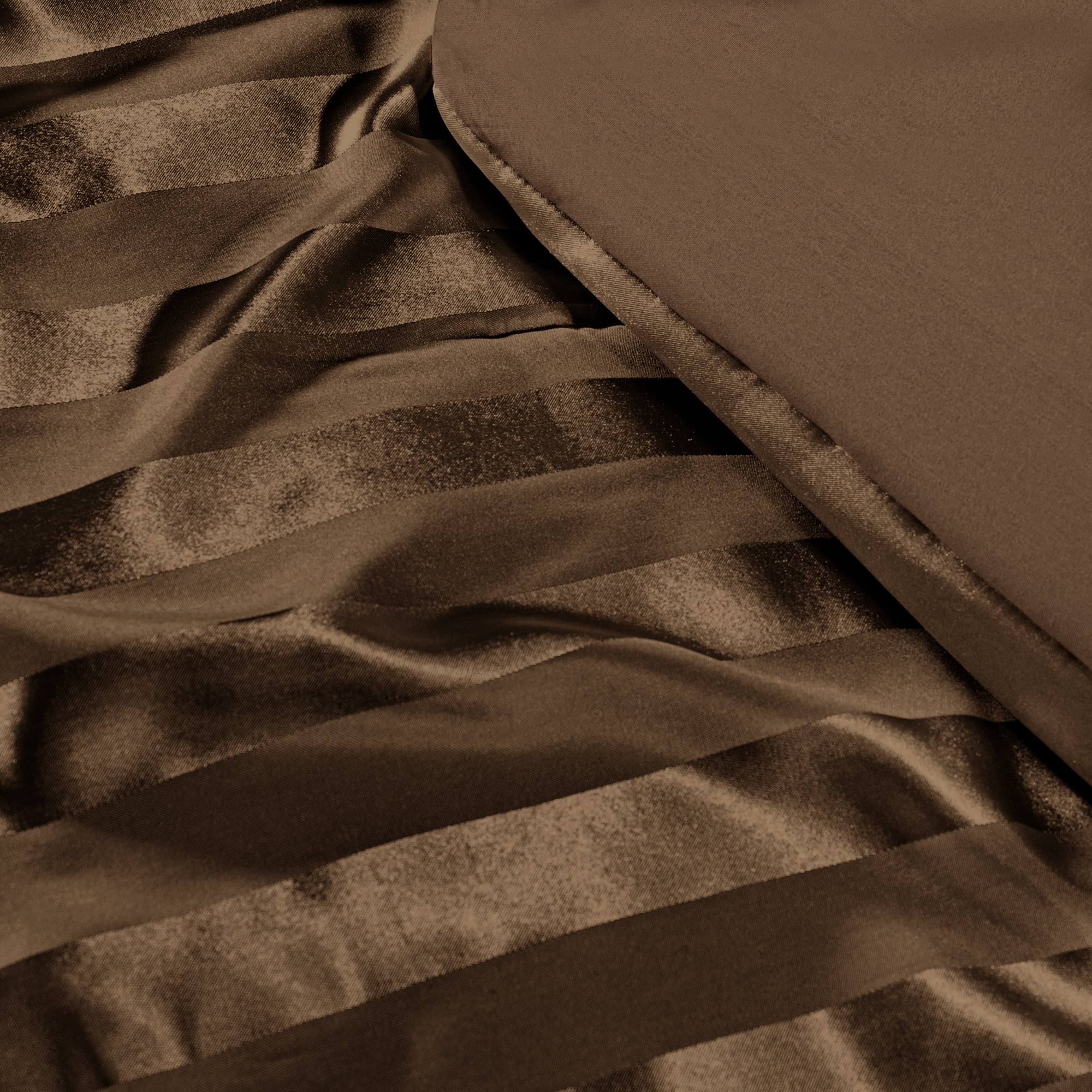 Whale Flotilla 3-Piece Luxury Stripe Satin Queen Size Comforter Set, Reversible Silky Soft Bedding Set with 2 Pillowcases, Lightweight All-Season Comforter, Brown