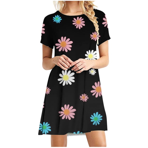 Vestidos Para Mujer Erógeno Casual Boho Cuello Redondo Manga Corta Estampado Floral Mini Vestido de Playa Odeerbi ODB129347